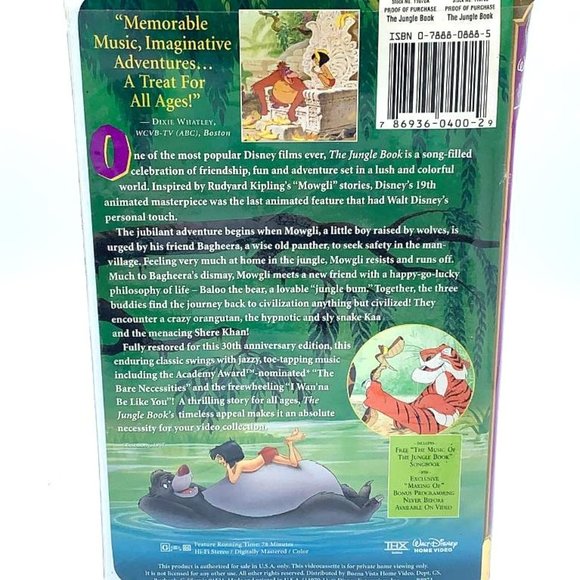WALT DISNEY'S MASTERPIECE COLLECTION "THE JUNGLE BOOK" VHS - Picture 3 of 4